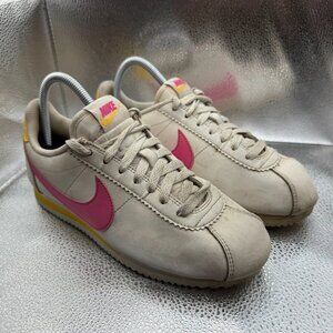 Size 7.5‎ Nike Classic Cortez Leather White Pink Womens Sneaker Shoes 807471-112